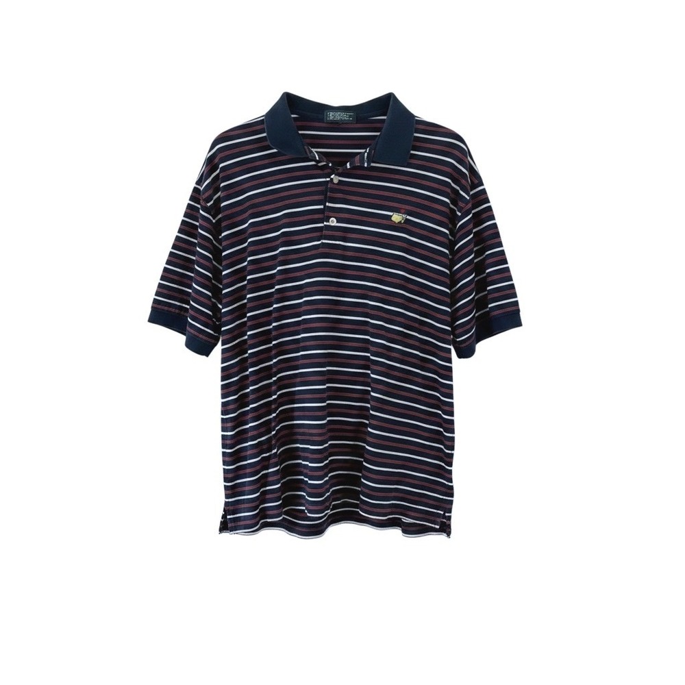 Masters Collection Polo Shirt Mens XL Navy Striped Mercerized Cotton Golf Logo